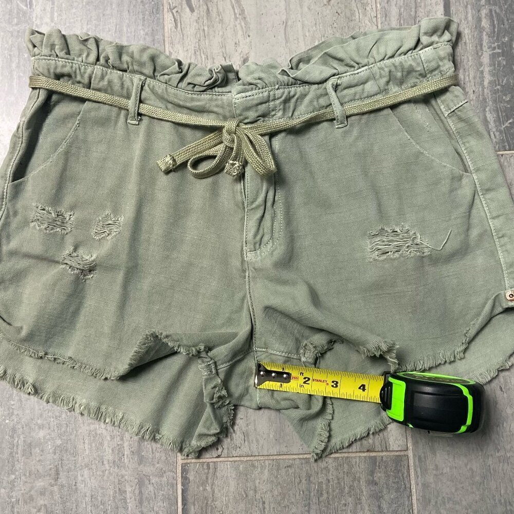 Dance & Marvel Distressed Paperbag Shorts Shoestring Belt Olive Size Large - Picture 7 of 10